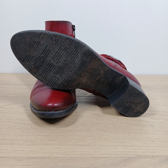 Dorking by Fluchos Red Leather Ankle Boots Buckle Strap Block Heel - Picture 11 of 15